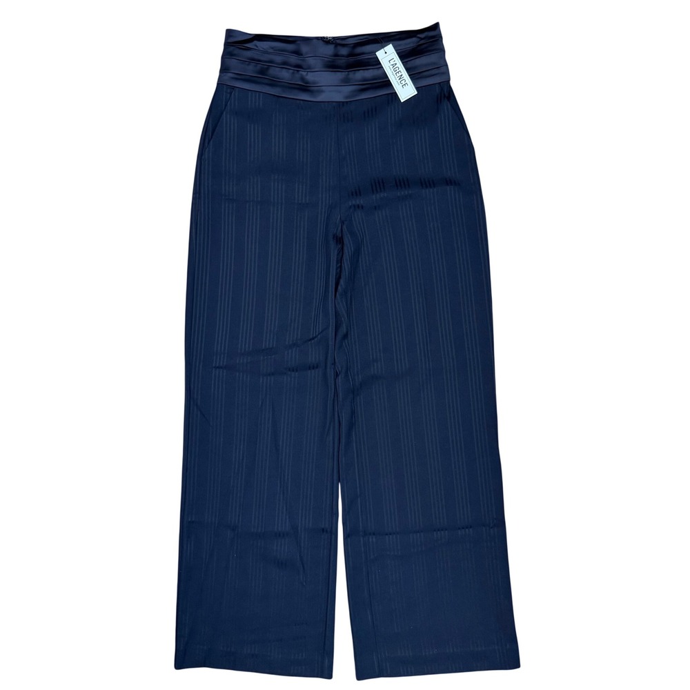 L'AGENCE Minerva Cummerbund Womens Wide Leg Trouser Black Shadow Stripe Luxury